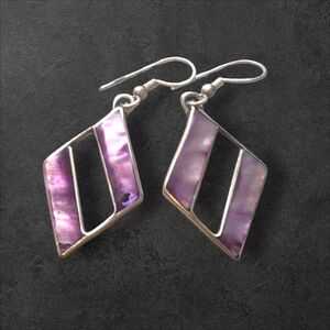 Elegant Purple Abalone and .925 Sterling Silver Dangle Earrings Stamped Mexico